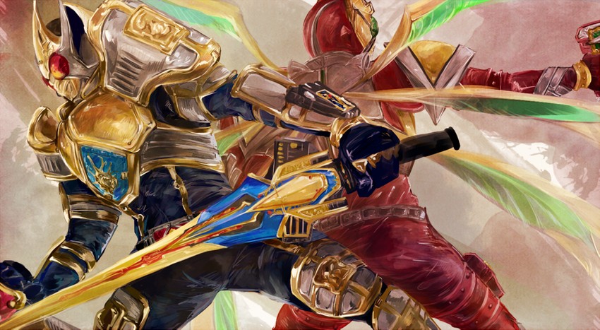 kamen rider blade and kamen rider garren (kamen rider and 1 more) drawn by rin_(rinco2)