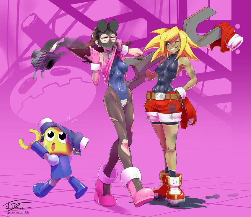tron bonne, roll caskett, and servbot (mega man and 1 more) drawn by eric_toner