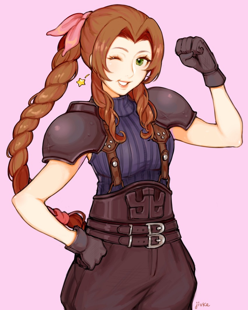 cloud strife and aerith gainsborough (final fantasy and 2 more) drawn by jivke