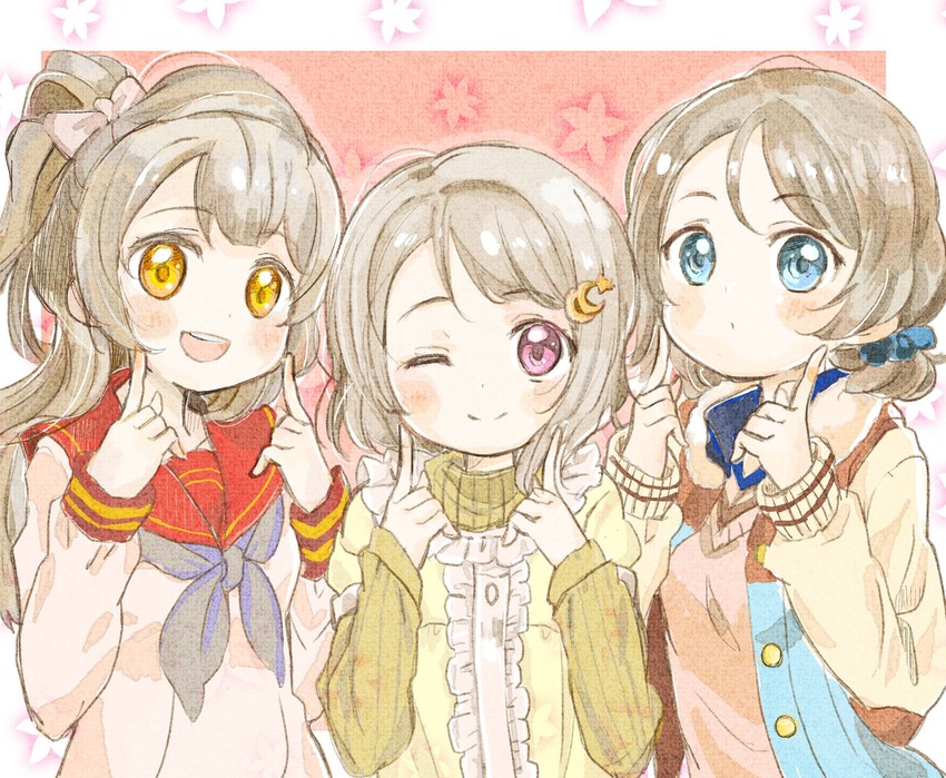 watanabe you, minami kotori, and nakasu kasumi (love live! and 5 more) drawn by hacosumi