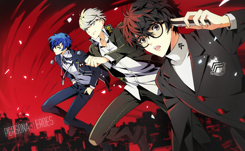 narukami yu, yuuki makoto, and amamiya ren (persona and 3 more) drawn by ron_(lovechro)