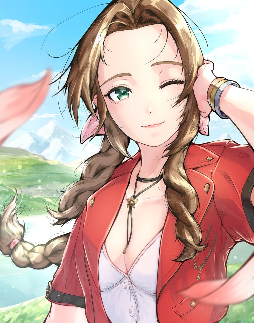 aerith gainsborough (final fantasy and 3 more) drawn by zeke_(dhzu2422)