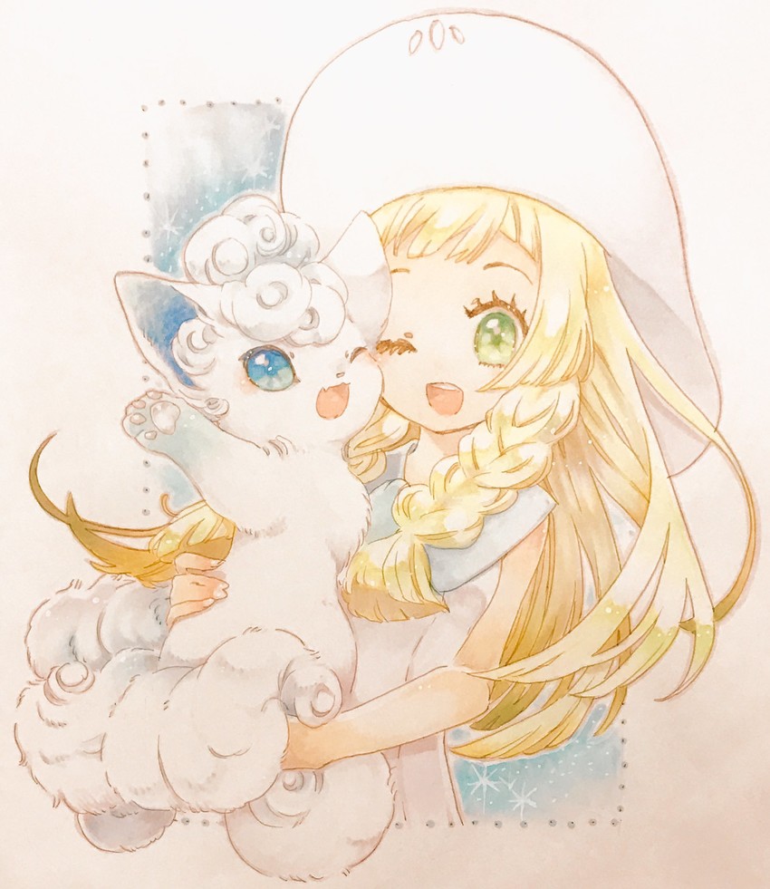 lillie and alolan vulpix (pokemon and 1 more) drawn by 65rocorokon