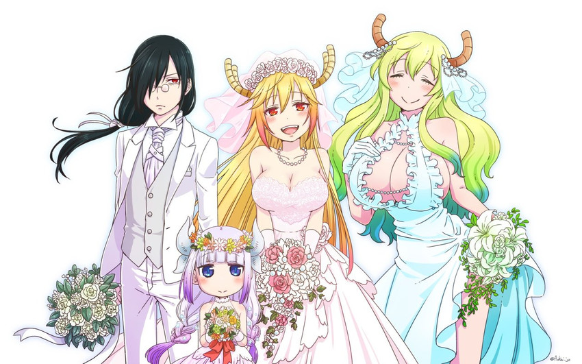 kanna kamui, tohru, lucoa, and fafnir (kobayashi-san chi no maidragon) drawn by fukai_(yas_lions)
