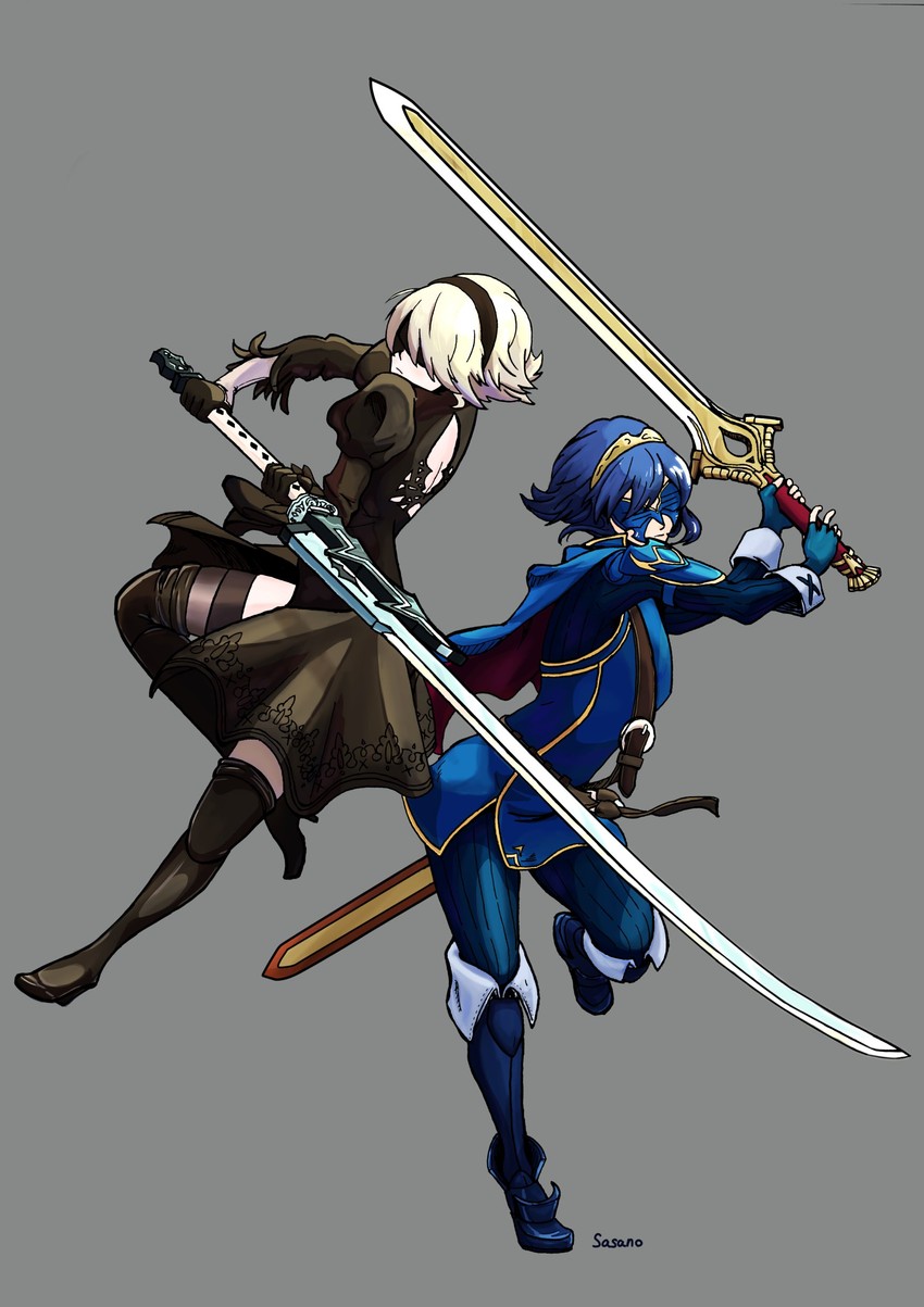 2b, lucina, and marth (fire emblem and 4 more) drawn by dangoyan