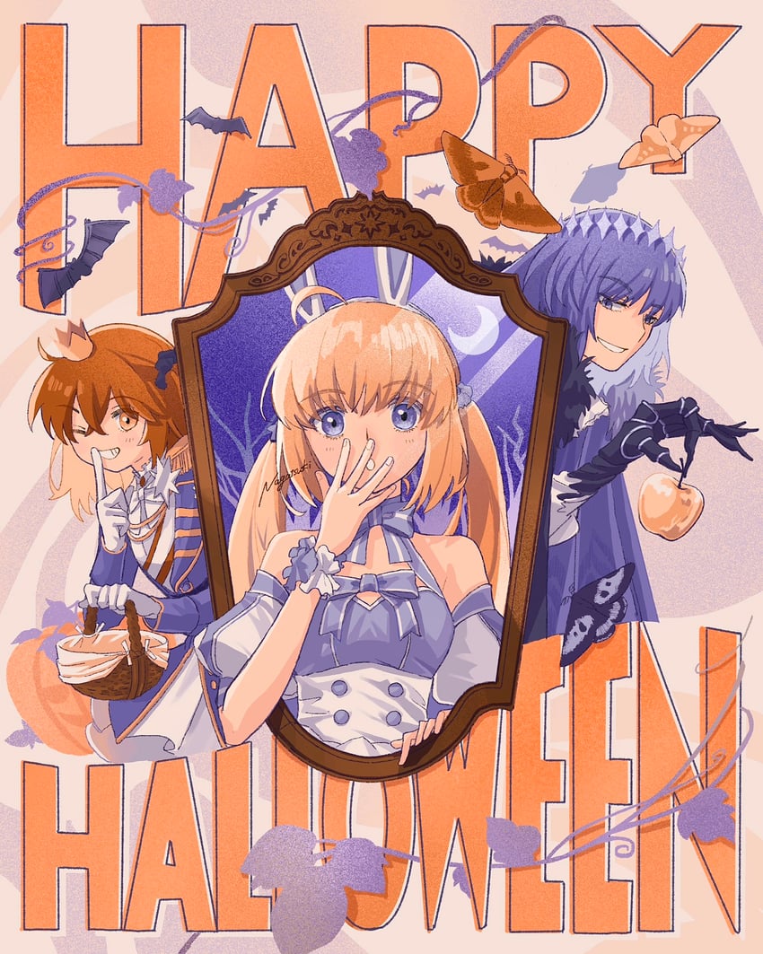 artoria pendragon, fujimaru ritsuka, artoria caster, and oberon (fate and 1 more) drawn by nagatsuki_(huwamo9_8ku)