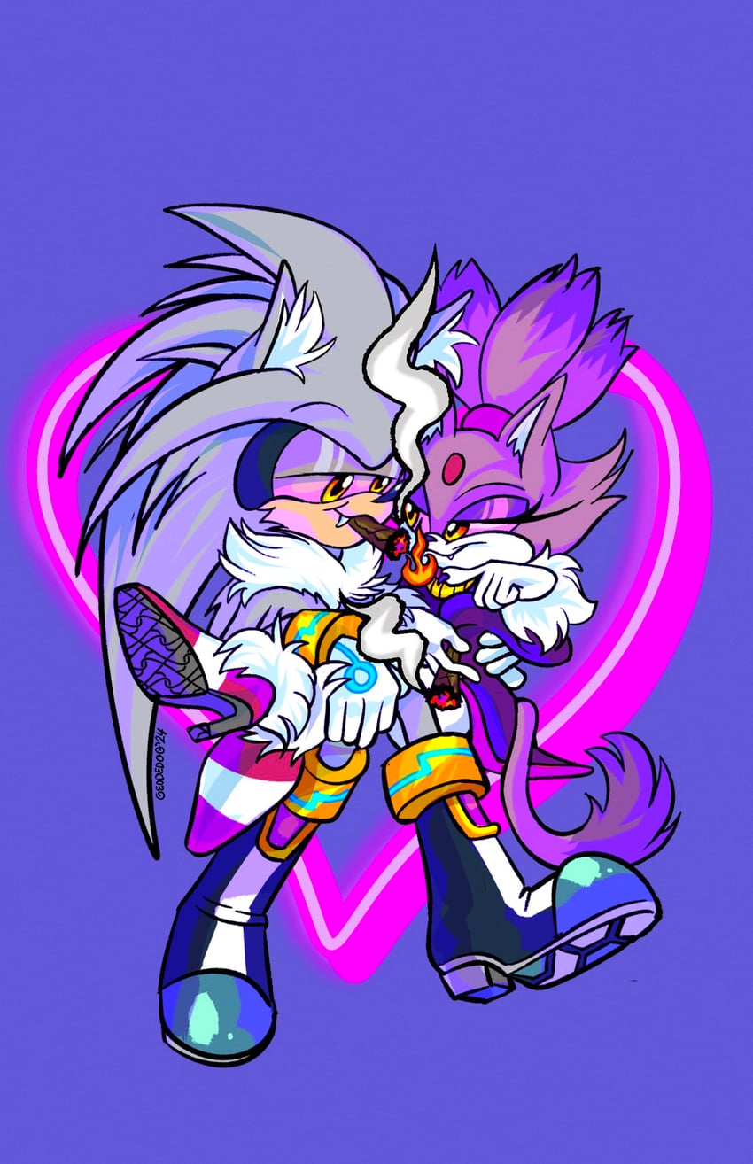 blaze the cat and silver the hedgehog (sonic) drawn by geodedog