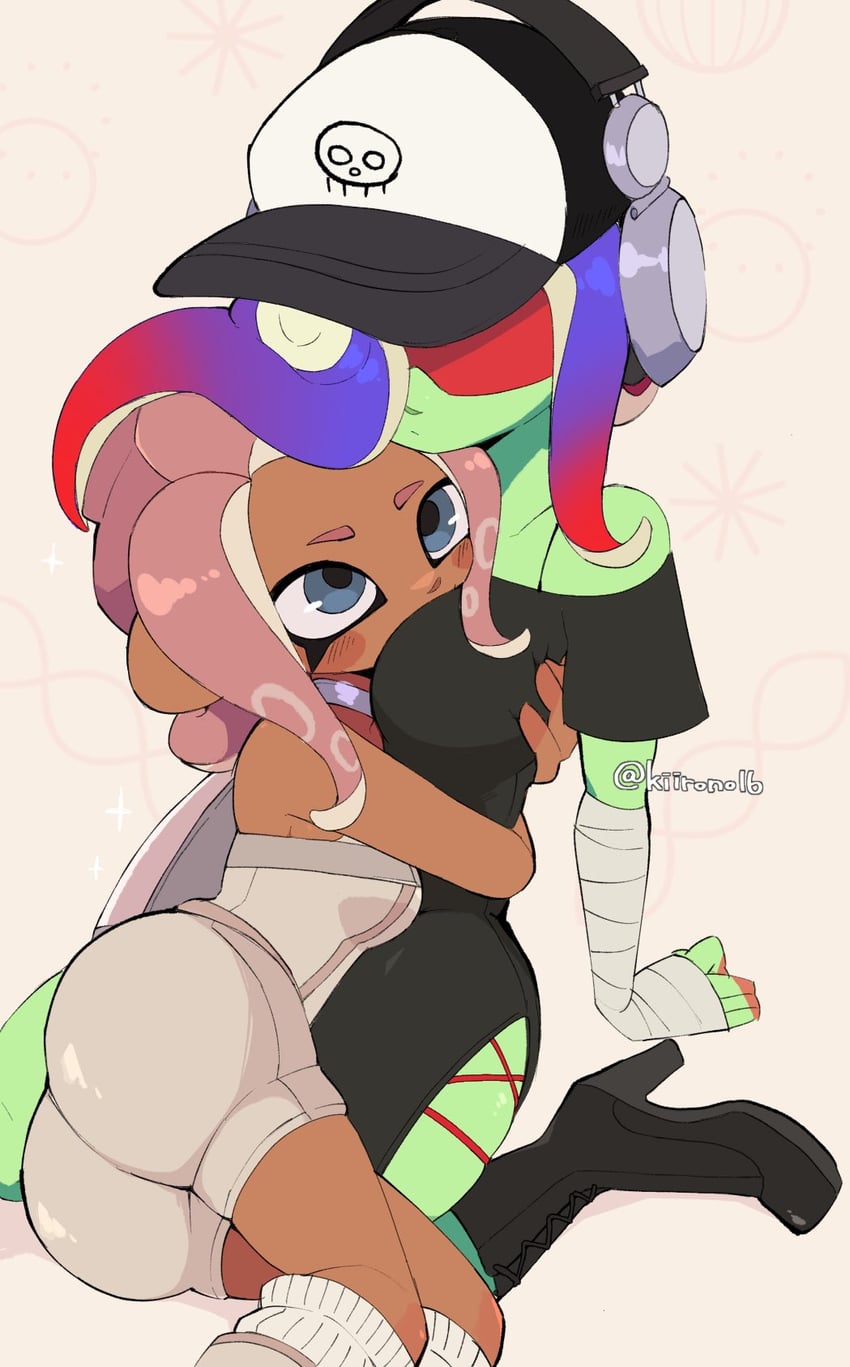 octoling player character, octoling girl, agent 8, and dedf1sh (splatoon and 2 more) drawn by kiirono