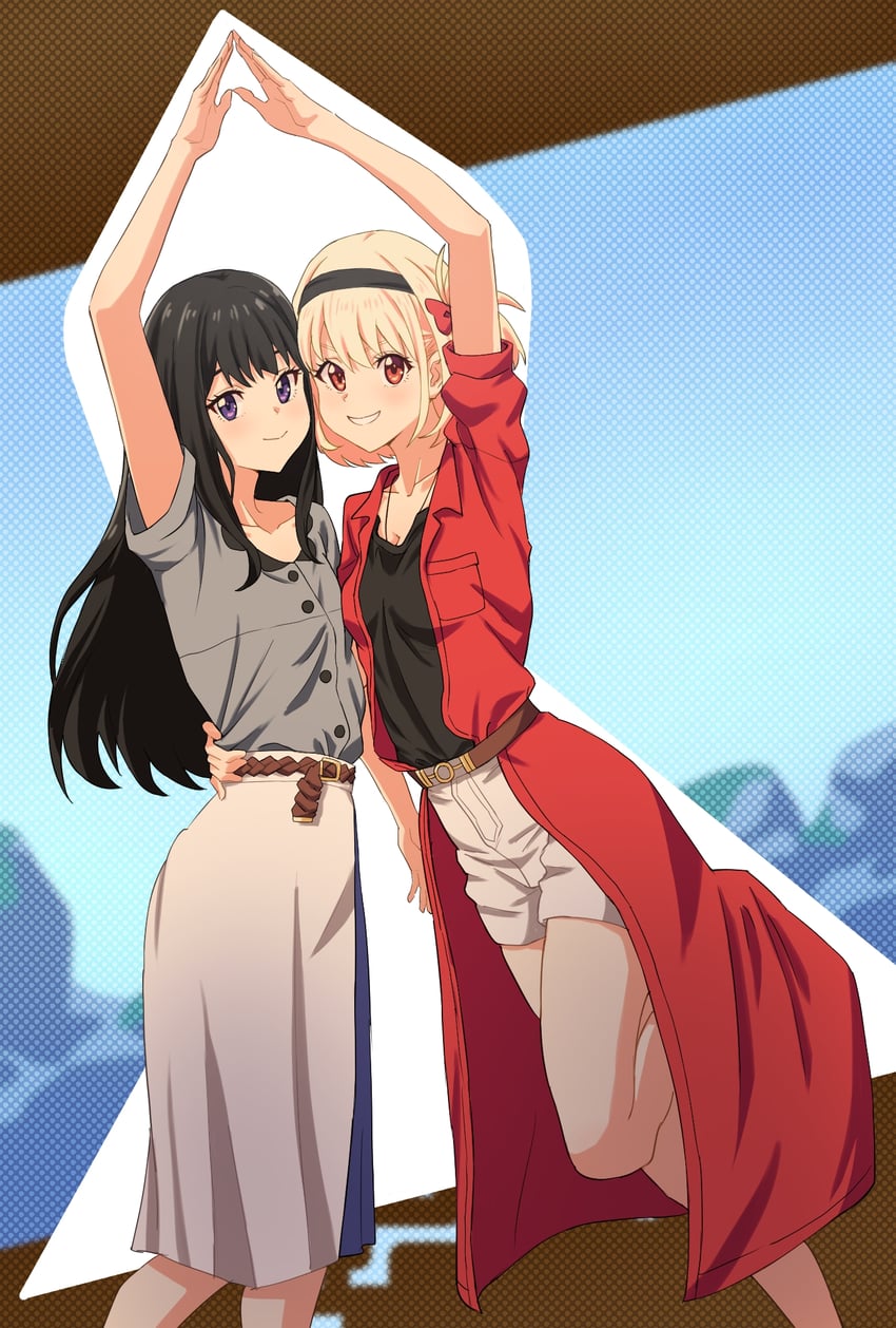 nishikigi chisato and inoue takina (lycoris recoil) drawn by kadokadokado