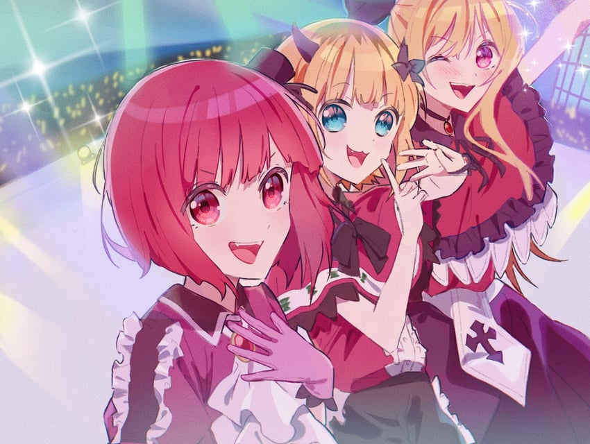 arima kana, hoshino ruby, and memcho (oshi no ko) drawn by yamabukiyuki