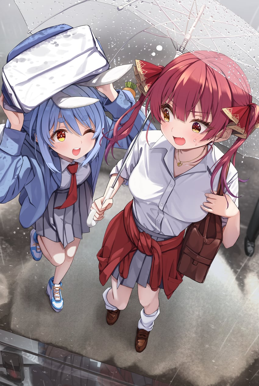 houshou marine and usada pekora (hololive) drawn by summer_tail720