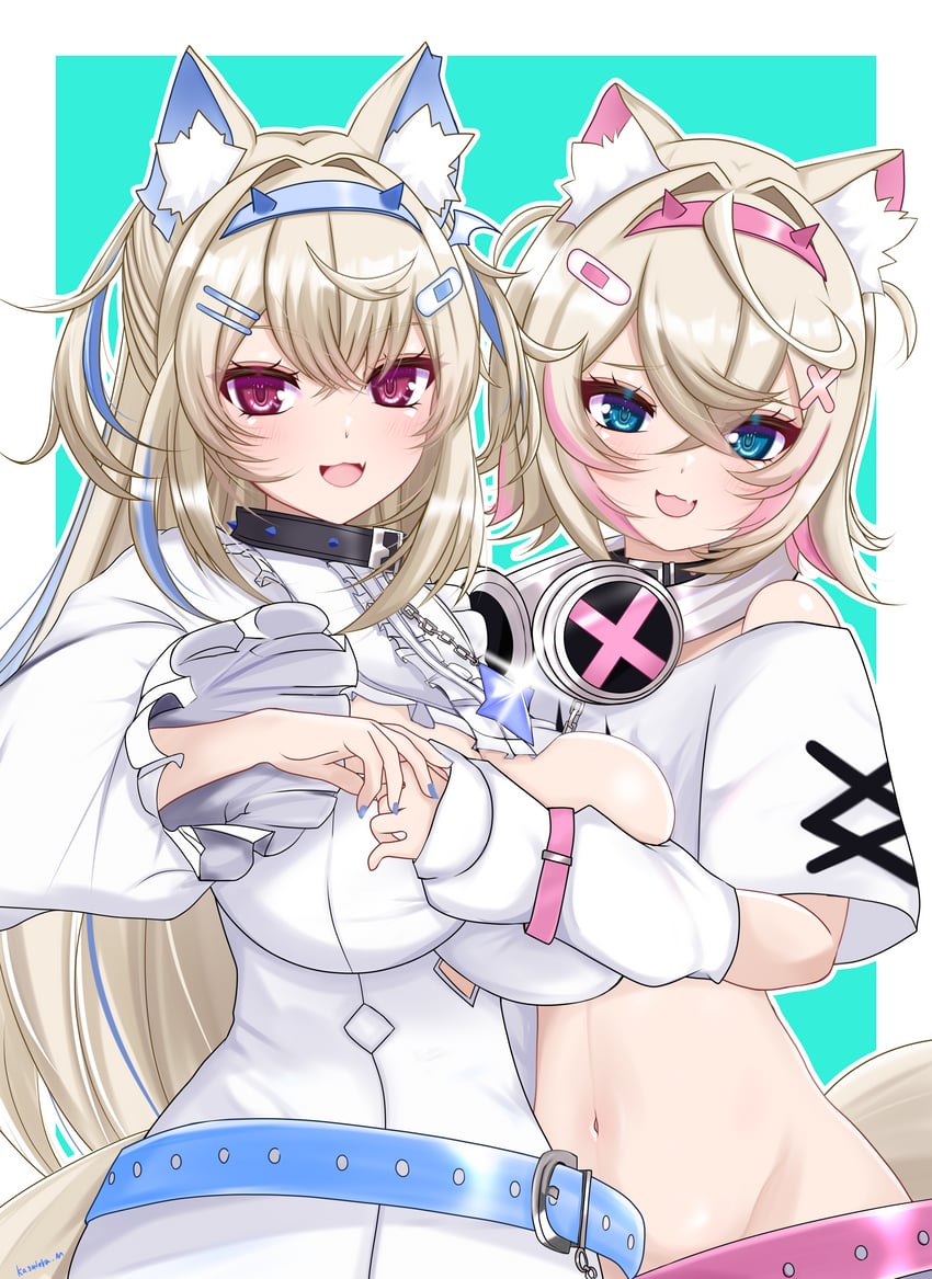 fuwawa abyssgard and mococo abyssgard (hololive and 1 more) drawn by kasutera_mikan
