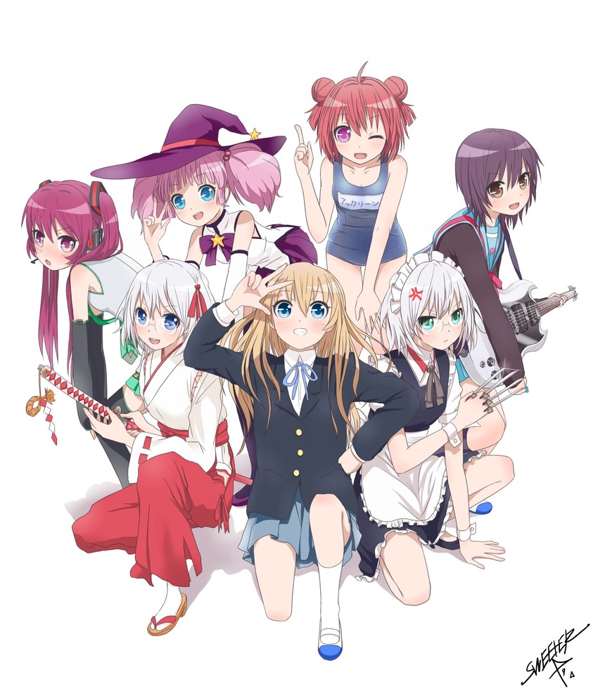 hatsune miku, izayoi sakuya, nagato yuki, toshinou kyouko, akaza akari, and 7 more (touhou and 4 more) drawn by sweeter_(h110111)