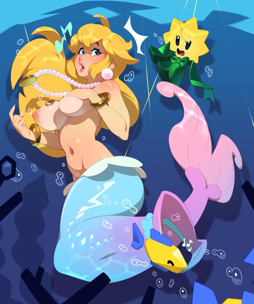 princess peach, stella, and mermaid peach (mario and 1 more) drawn by combos_&_doodles