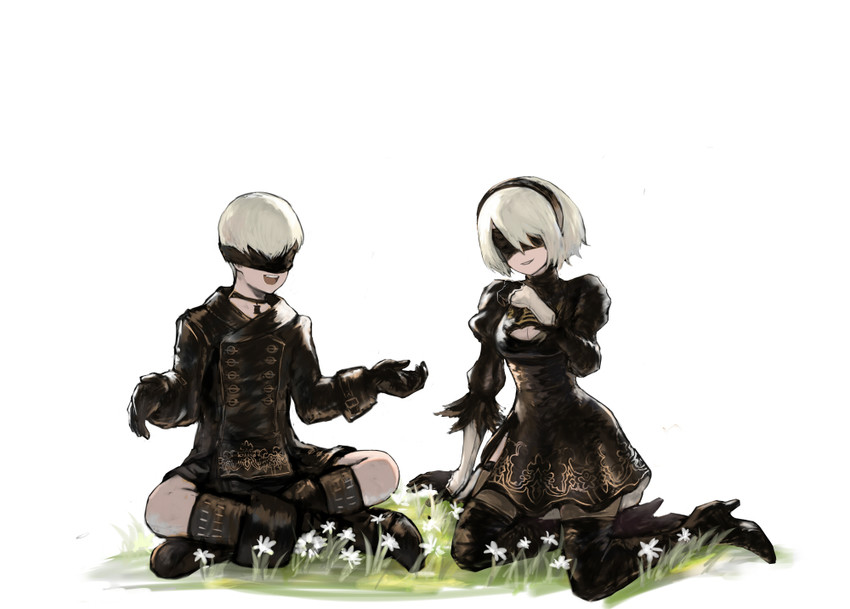 2b and 9s (nier and 1 more) drawn by arqa