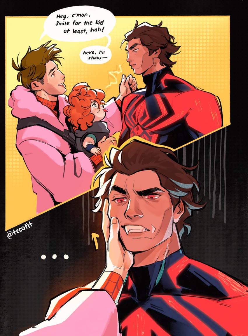 spider-man, miguel o'hara, peter b parker, and mayday parker (marvel and 3 more) drawn by tecotit