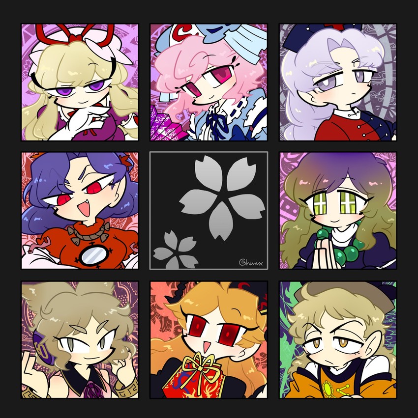 yakumo yukari, saigyouji yuyuko, hijiri byakuren, yasaka kanako, yagokoro eirin, and 3 more (touhou) drawn by harunori_(hrnrx)