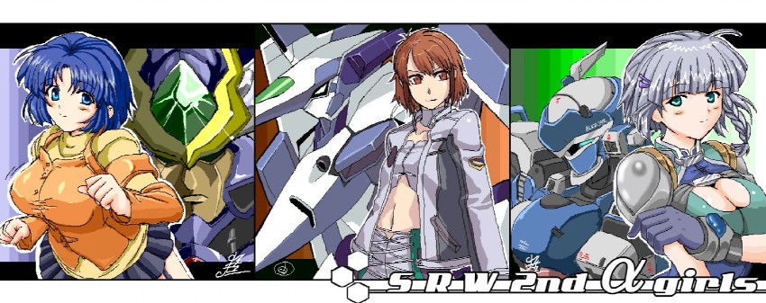 seolla schweizer, kusuha mizuha, and ibis douglas (super robot wars)
