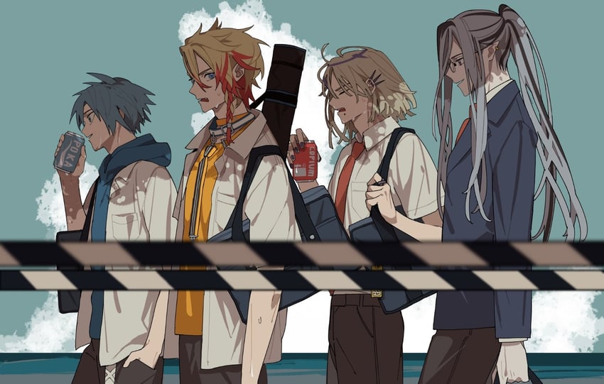 regis altare, axel syrios, magni dezmond, and noir vesper (holostars and 1 more) drawn by salmon_tan