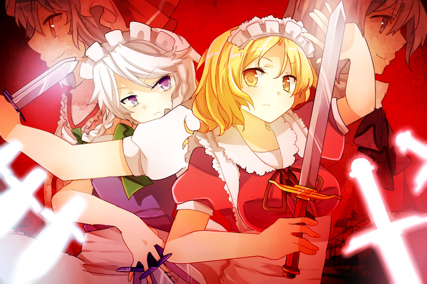 remilia scarlet, izayoi sakuya, shinki, and yumeko (touhou) drawn by matryoshka_(borscht)