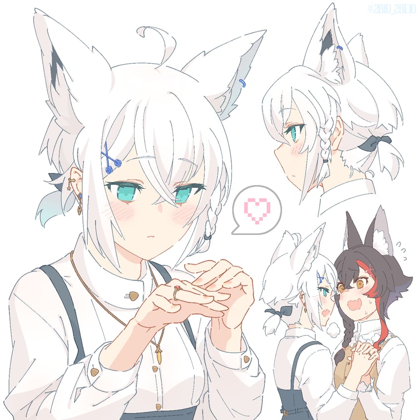 shirakami fubuki and ookami mio (hololive) drawn by tataki_tuna