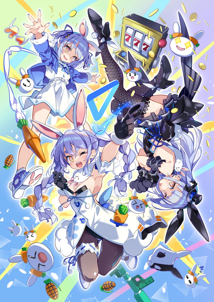 usada pekora, don-chan, and pekomon (hololive) drawn by hayakawa_harui