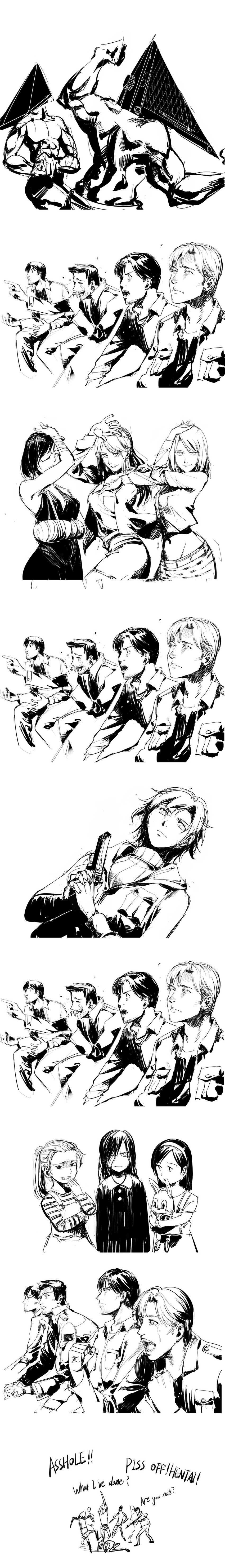 pyramid head, heather mason, james sunderland, henry townshend, maria, and 7 more (silent hill 2 and 5 more) drawn by ruukii_drift