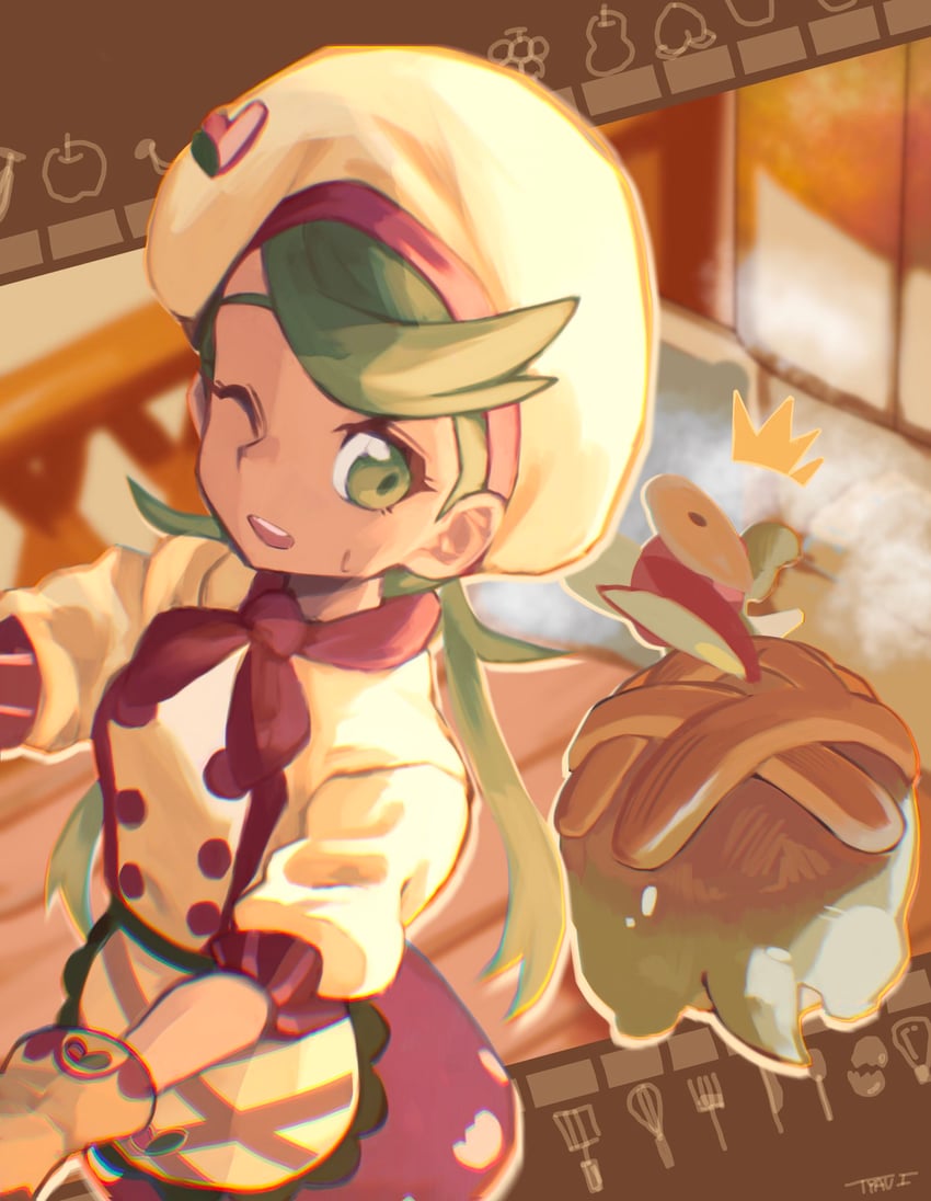 appletun and mallow (pokemon and 1 more) drawn by tyaui_(xjju4435)