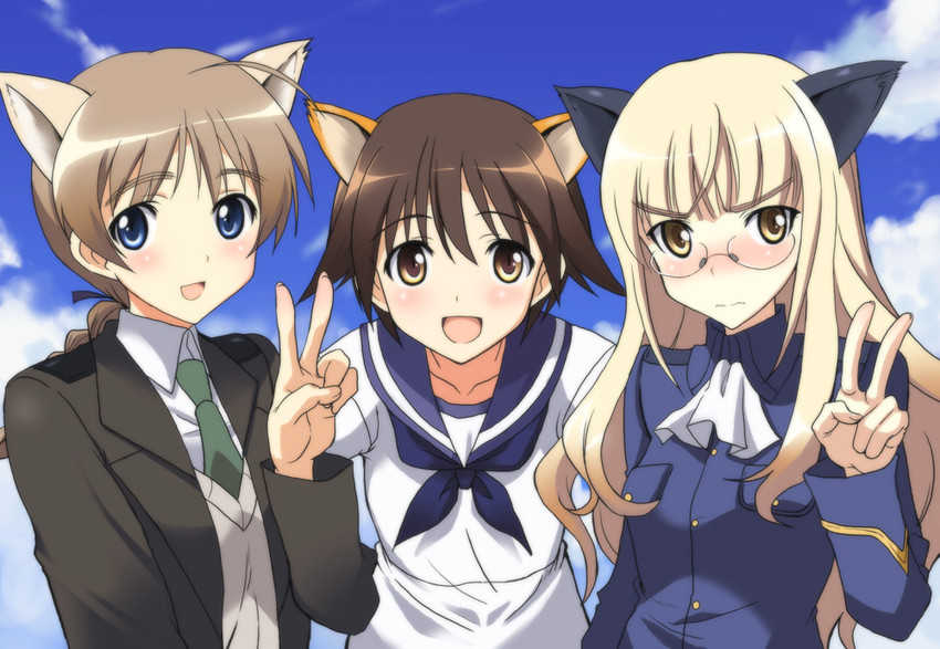 miyafuji yoshika, perrine h. clostermann, and lynette bishop (world witches series and 1 more) drawn by kyogoku_shin