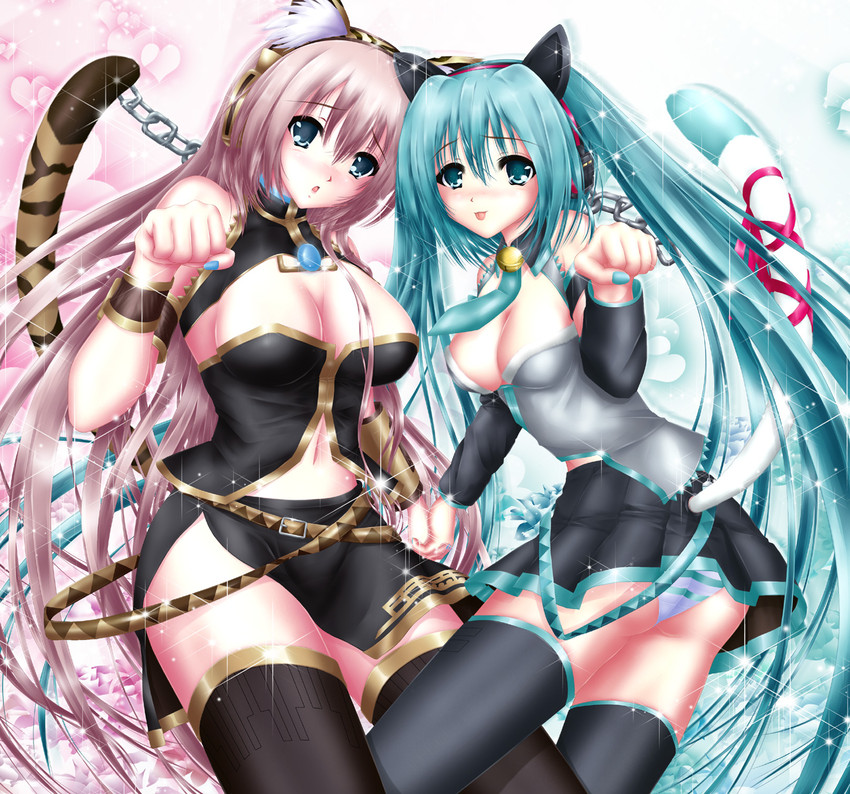 hatsune miku and megurine luka (vocaloid) drawn by nohoho_(kakikonchi)