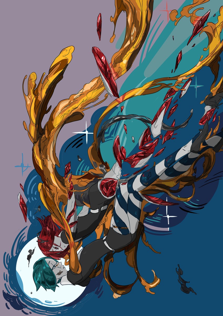 phosphophyllite and cinnabar (houseki no kuni) drawn by marino_(oyasumi)