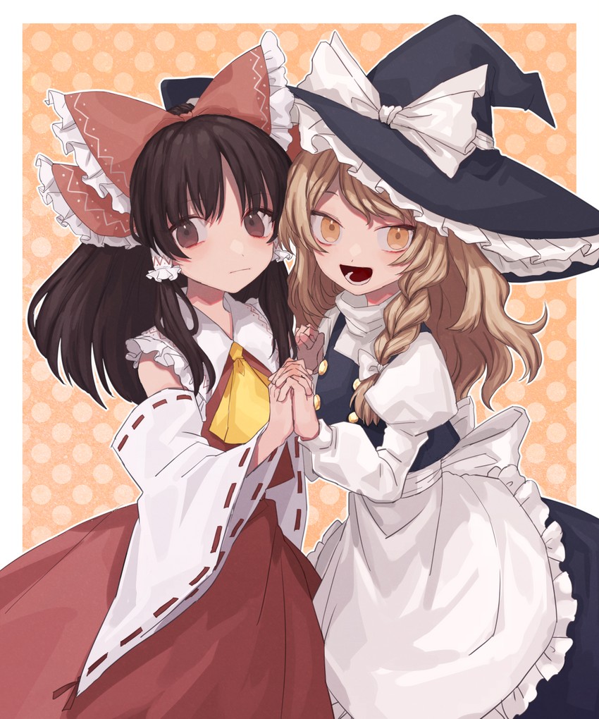 hakurei reimu and kirisame marisa (touhou) drawn by marimo_tarou