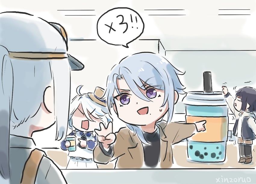furina, shenhe, yelan, and kamisato ayato (genshin impact) drawn by xinzoruo