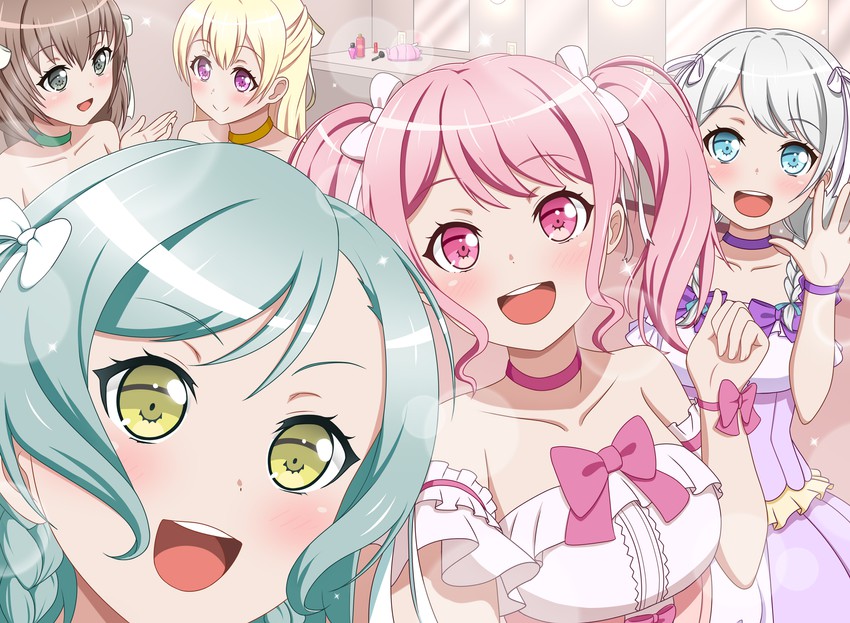 hikawa hina, maruyama aya, shirasagi chisato, wakamiya eve, and yamato maya (bang dream!) drawn by furou