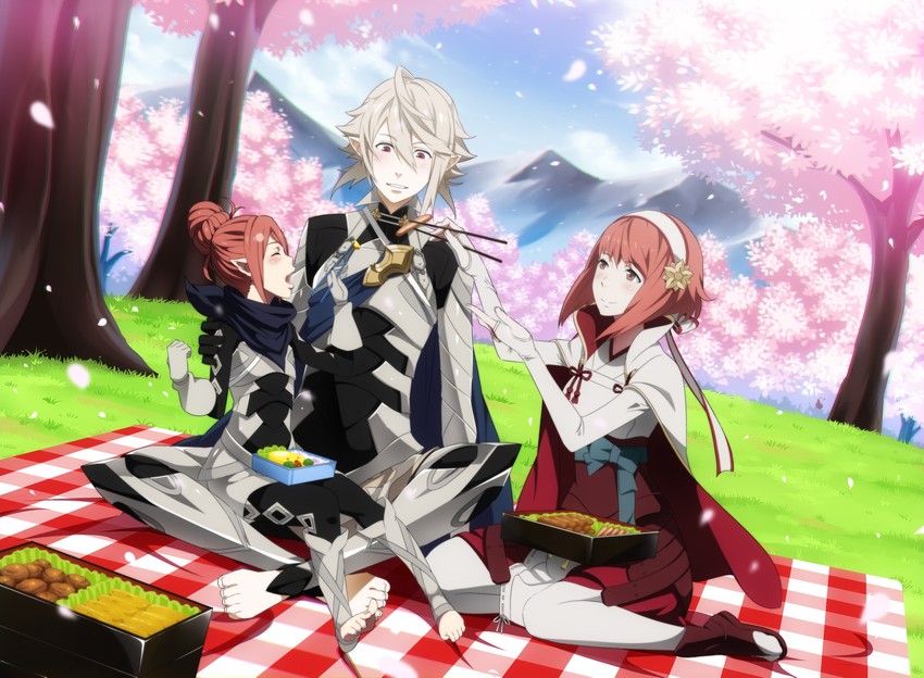 male corrin, sakura, and female kana (fire emblem and 1 more) drawn by dannex009