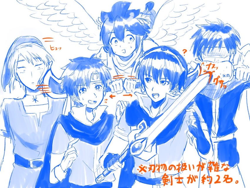 link, ike, pit, marth, and roy (fire emblem and 4 more) drawn by waffuum