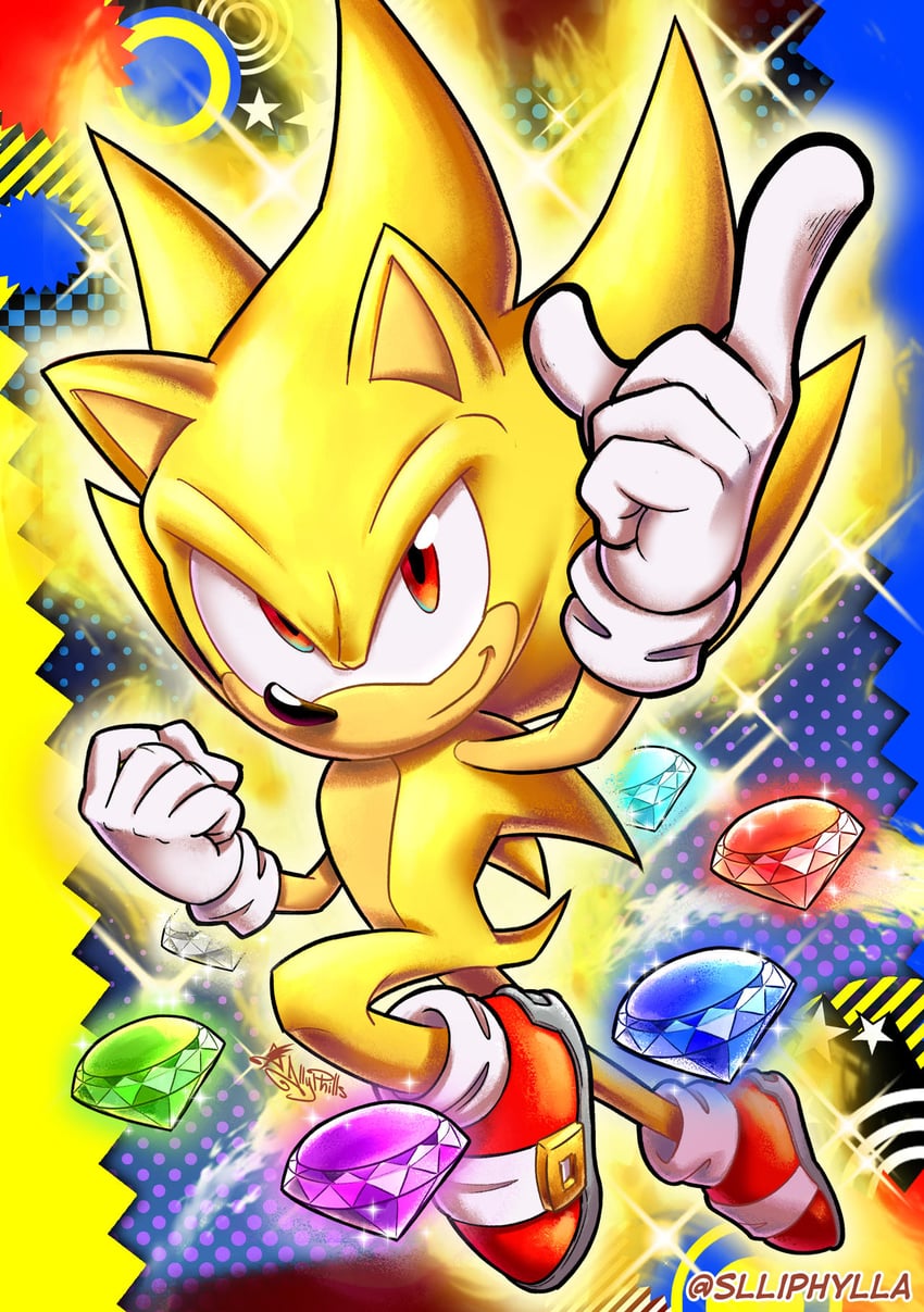 sonic the hedgehog and super sonic (sonic) drawn by slliphylla