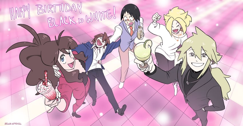 hilda, hilbert, n, bianca, and cheren (pokemon and 1 more) drawn by belleinpastel