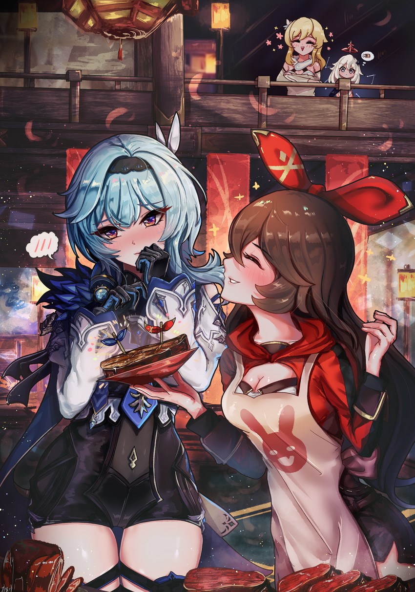 lumine, paimon, eula, and amber (genshin impact) drawn by gimyogi