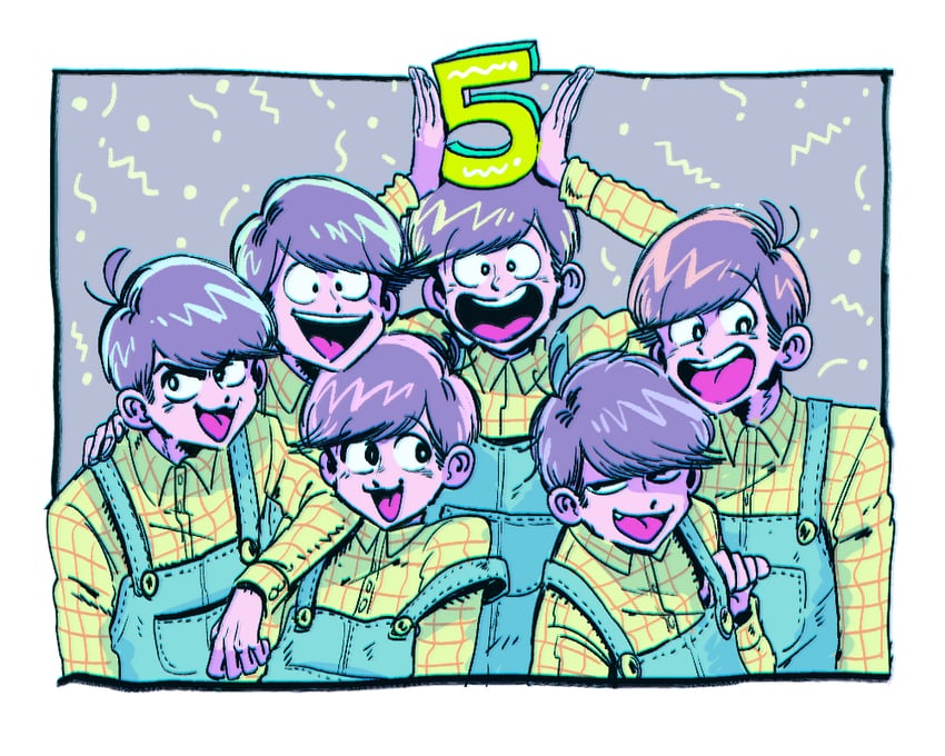 matsuno osomatsu, matsuno karamatsu, matsuno ichimatsu, matsuno jyushimatsu, matsuno choromatsu, and 1 more (osomatsu and 1 more) drawn by korozikoro
