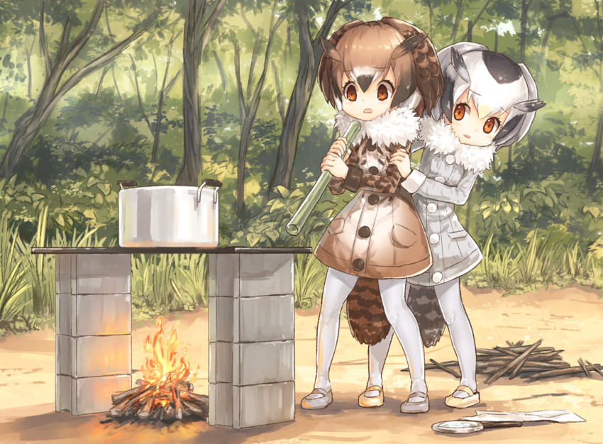northern white-faced owl and eurasian eagle owl (kemono friends) drawn by bionekojita
