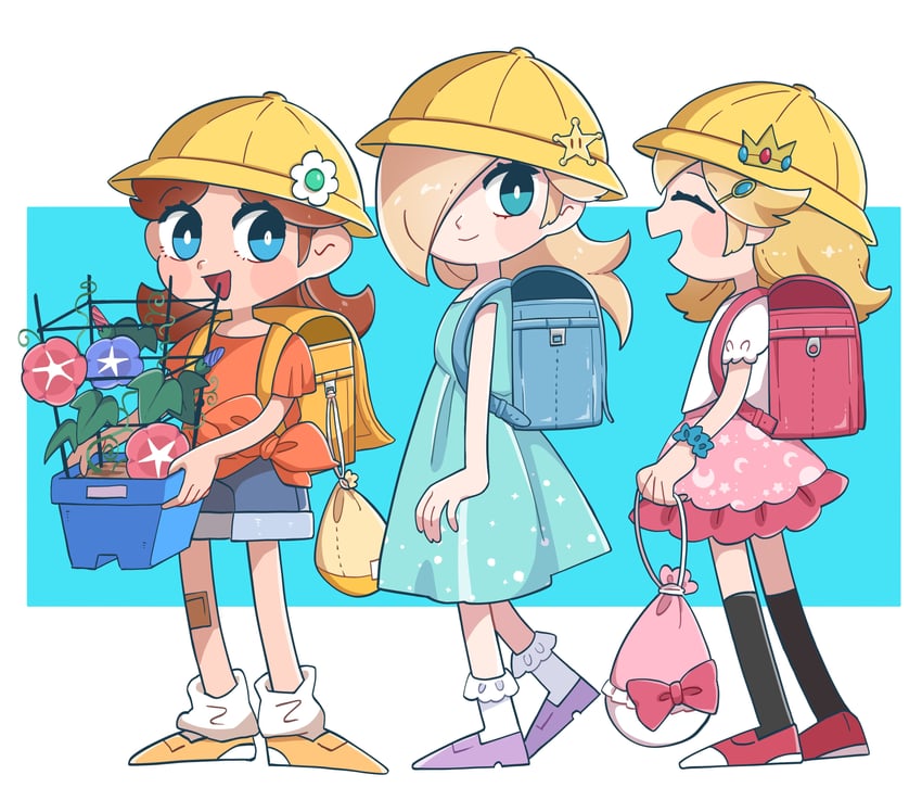 princess peach, rosalina, and princess daisy (mario) drawn by gerigimo_neo