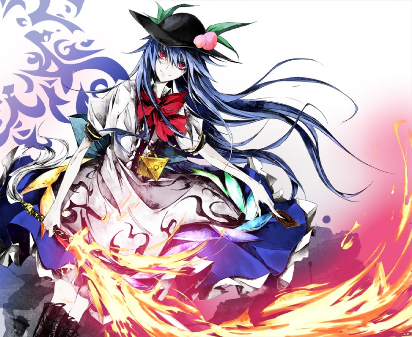 hinanawi tenshi (touhou and 2 more) drawn by kanaria_(fuusenkazura)