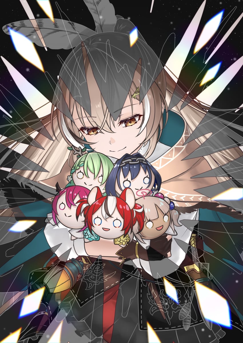 ouro kronii, nanashi mumei, hakos baelz, ceres fauna, irys, and 1 more (hololive and 1 more) drawn by huan_ye