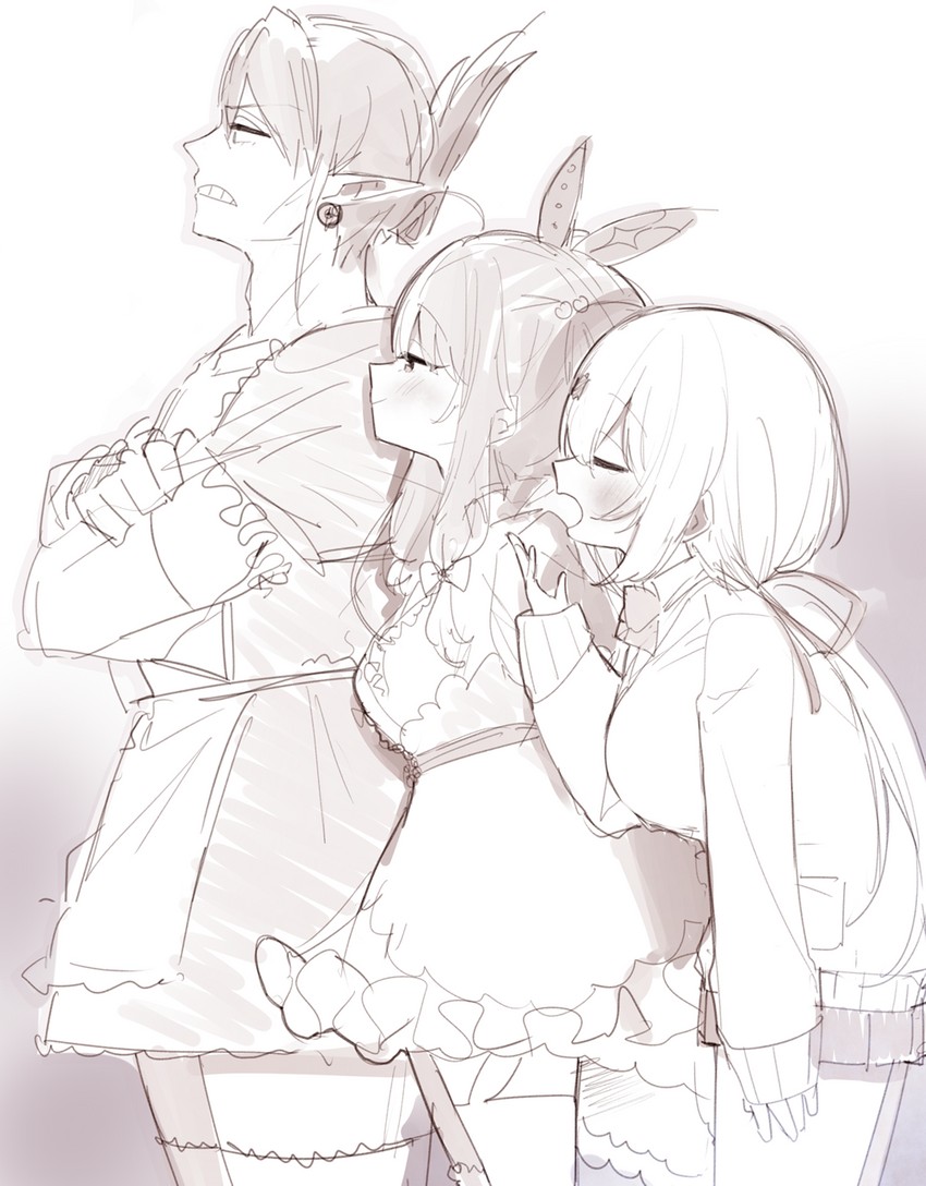 shiina yuika, yorumi rena, and hanabatake chaika (nijisanji) drawn by ksk_(semicha_keisuke)