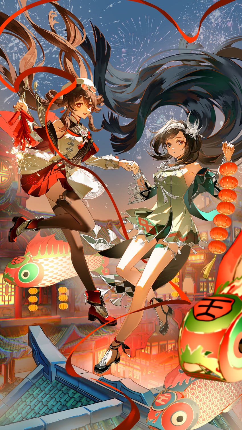 hu tao and lan yan (genshin impact) drawn by guaisanmu