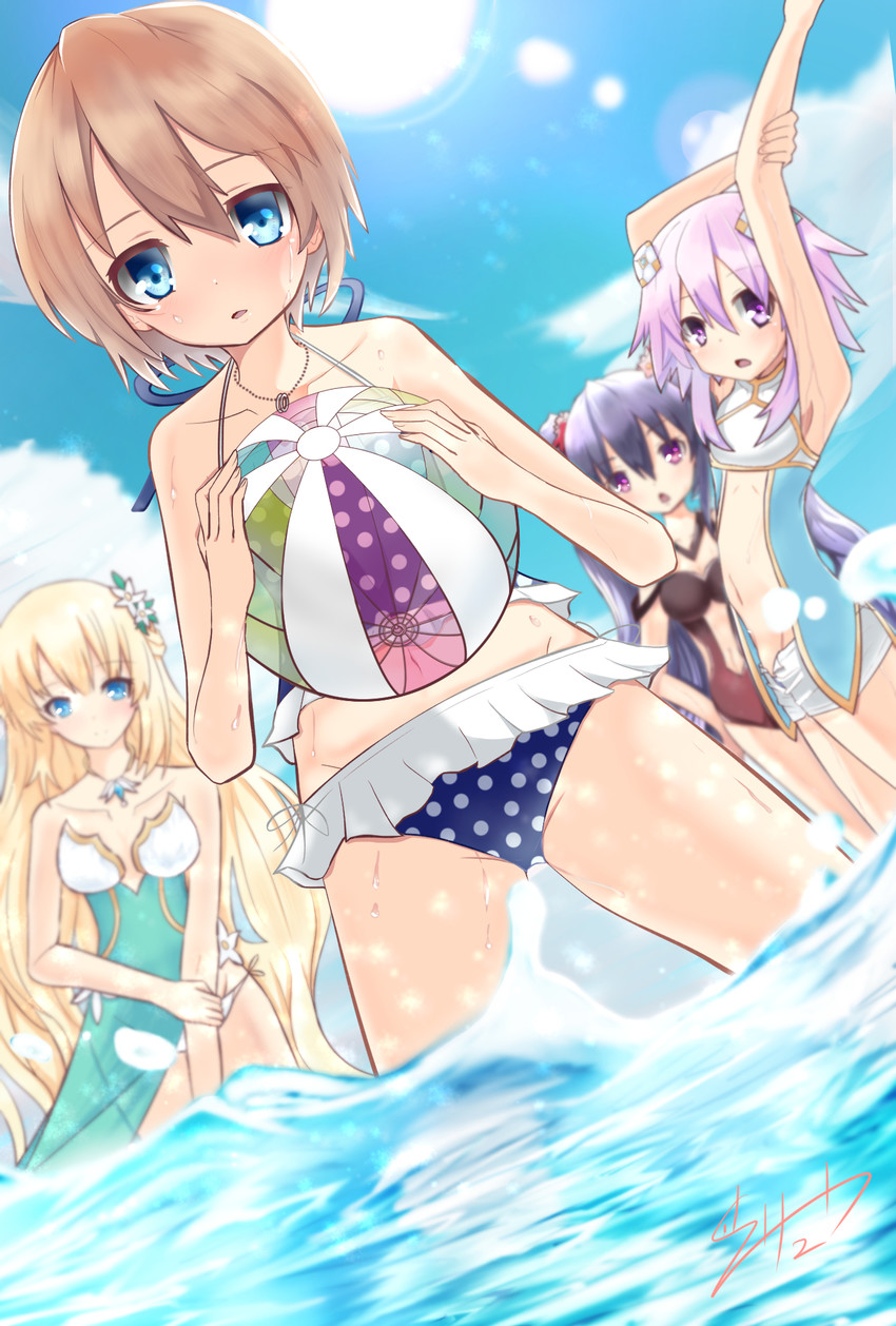 neptune, noire, blanc, and vert (neptune and 1 more) drawn by ryuu_(pikagomi)