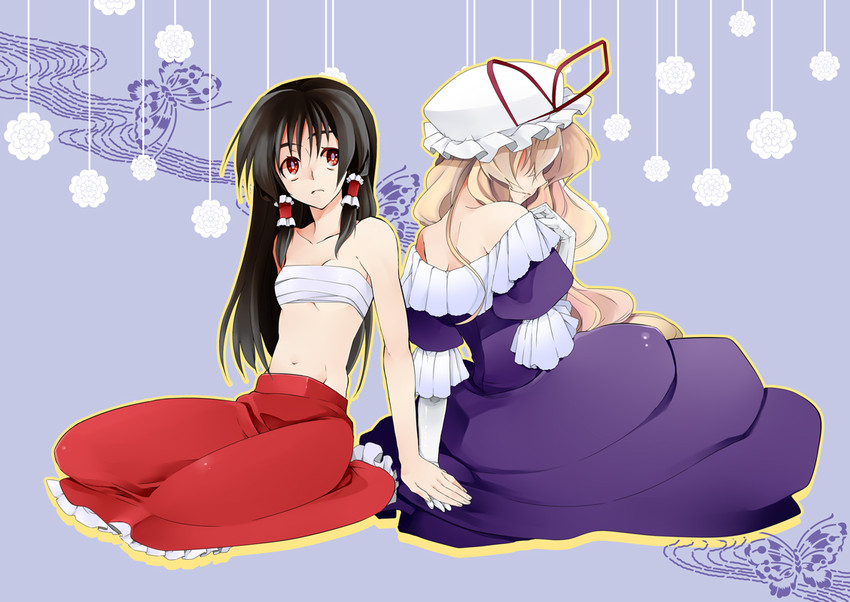 hakurei reimu and yakumo yukari (touhou) drawn by shino_satoru