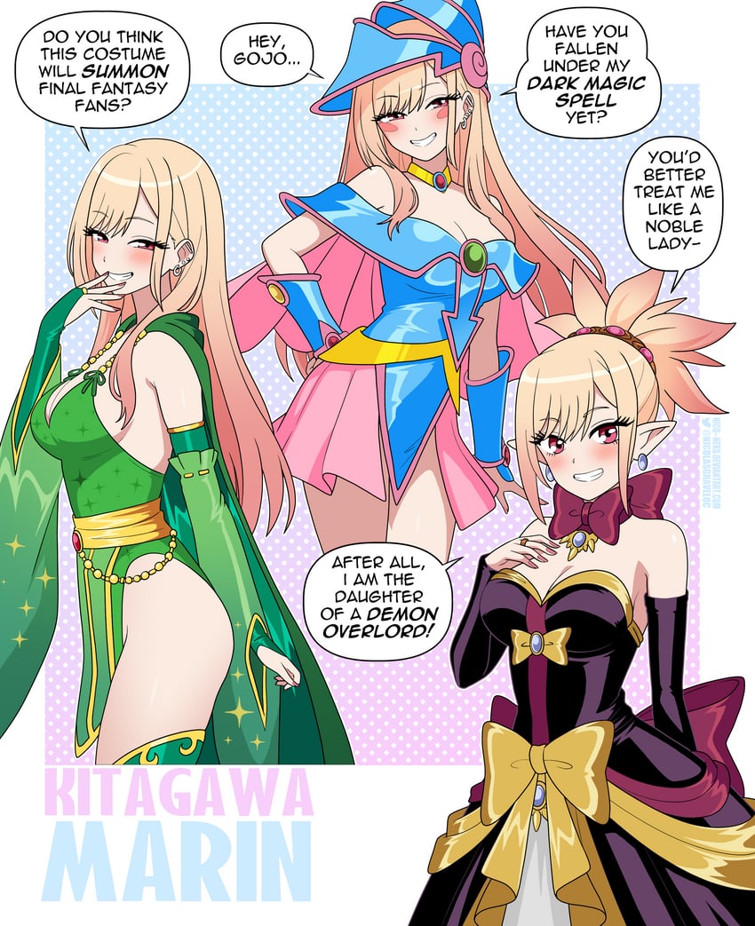 kitagawa marin, dark magician girl, rydia, and rozalin (final fantasy and 5 more) drawn by nico-neko