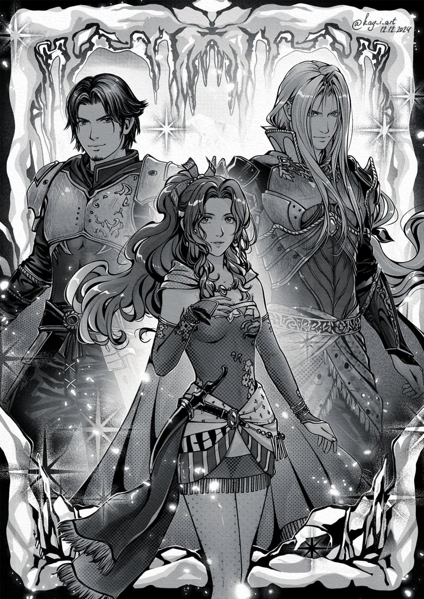 aerith gainsborough, sephiroth, terra branford, edgar roni figaro, angeal hewley, and 1 more (final fantasy and 2 more) drawn by kay-i